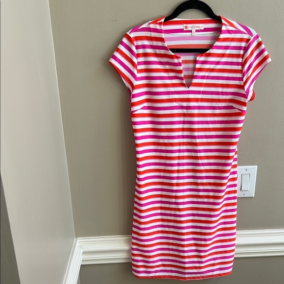Jude Connally Pink Orange Tonal Stripe Laney Dress Size Medium - Picture 1 of 10